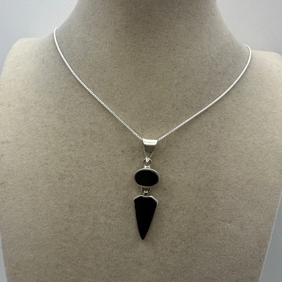 Jewelry - Double Black Stone and Sterling Silver Pendant Necklace on Silver Chain